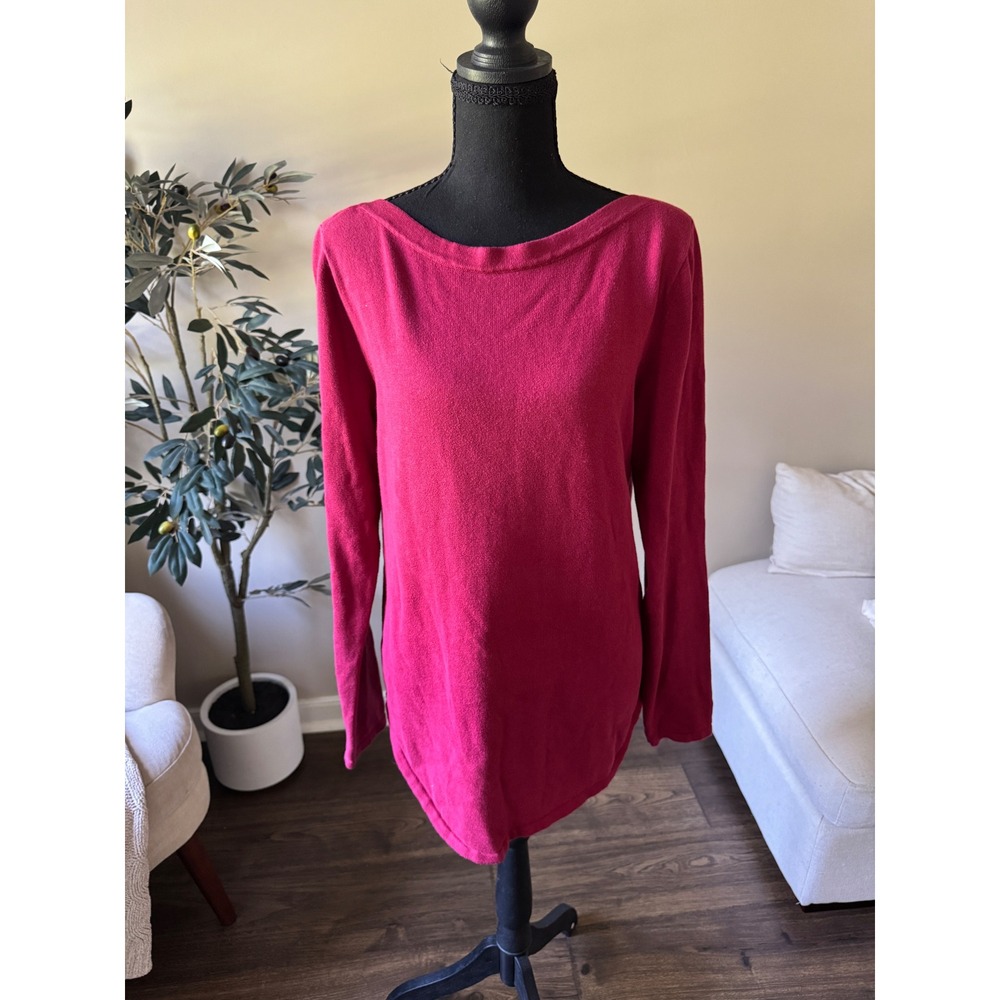 Jeanne Pierre Womens Raspberry Pink 100% Cotton Boat Neck High Low Sweater M